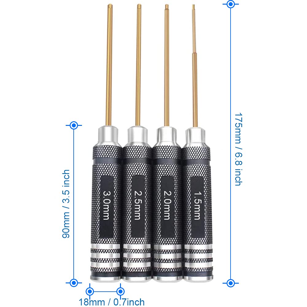 MMOBIEL Set 4 cacciaviti per testa brugola esagonale al titanio per modelli di droni/quadrimotore/elicotteri/automobili da competizione FPV multiasse professionali - 1,5/2,0/2,5/3,0 mm
