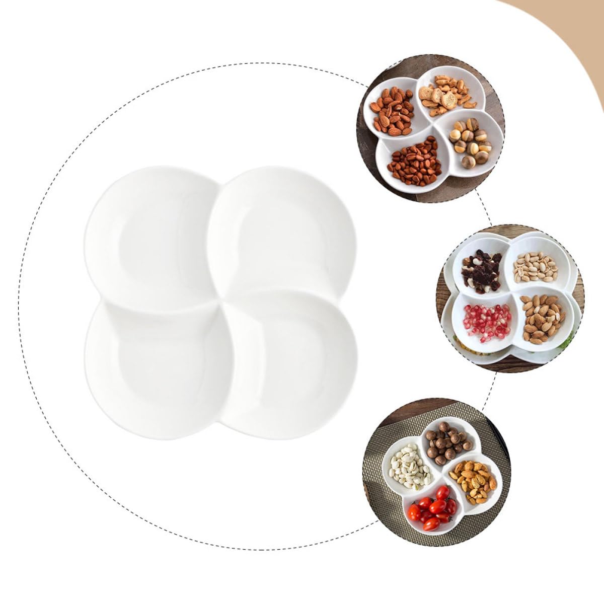 SEWACC Assiette Alimentaire Céramique 22x22x3 Cm à 4 Compartiments, Plateau-Repas Compartimenté, Empilable, pour Déjeuner et Présentation, Service Pratique et Gain de Place