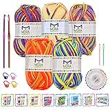 Mira Handcrafts 547 Yards Acrylic Yarn and Crochet Kit Set - 50g Balls Yarn Bulk - 5 Crafts Skeins...
