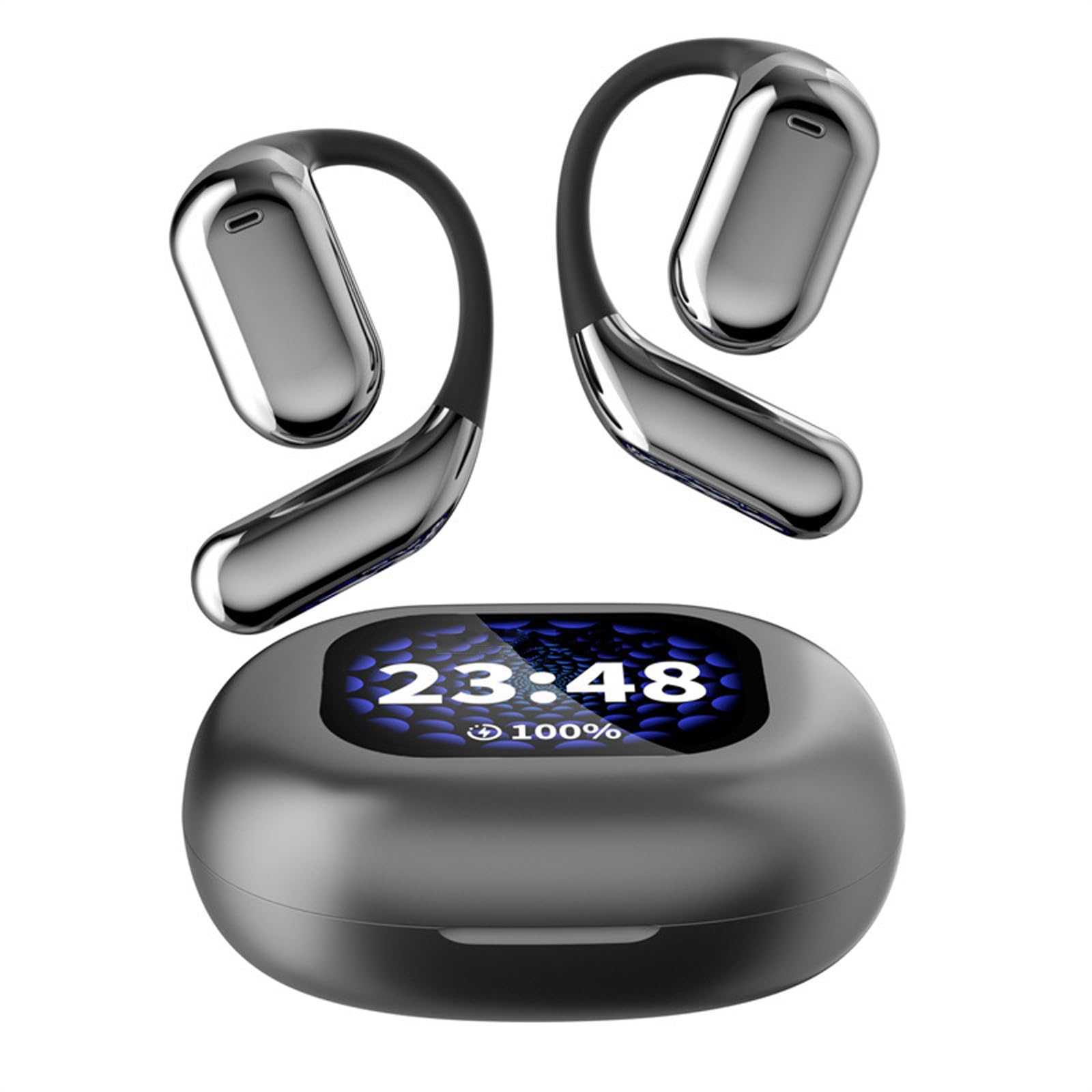 Wireless Bluetooth Touch Screen Active Noise Cancelling Earbuds Open Ear Air Conduction Sports Headphones for Runners Bluetooth ANC Running Earphones Over Ear with Screen On Case for iPhone Android