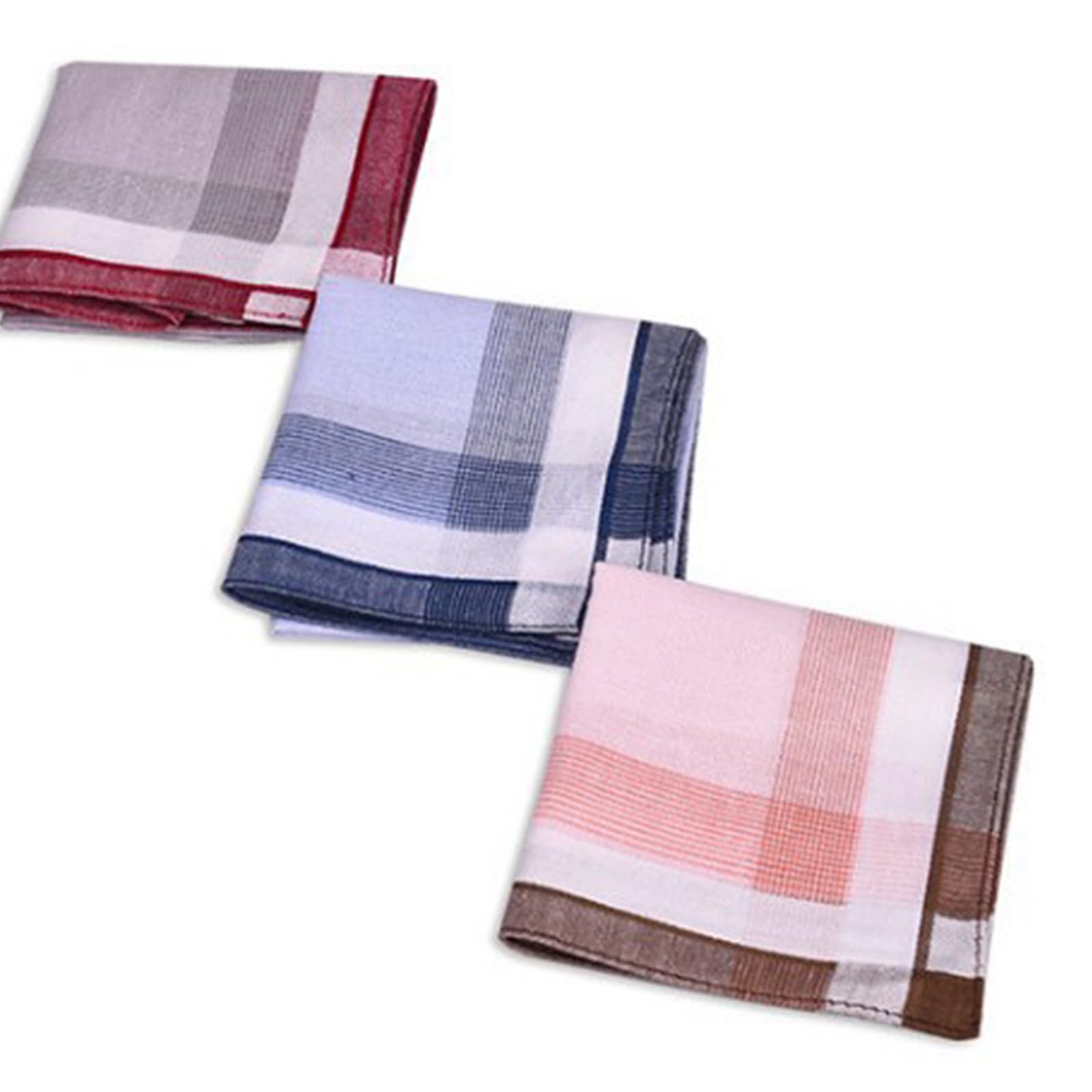 Absorbent Handkerchiefs 3Pcs Cotton Square Towel Kerchief Men Check Bandannas Hankies Sweat Wiping Towel Pocket Square Absorbent Hand Towels