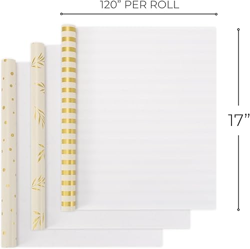 Miniatura 5 de ZICOTO Hermosos rollos de papel de regalo para todas las ocasiones, juego de 3 rollos de calidad para bodas, cumpleaños, baby shower y Navidad,