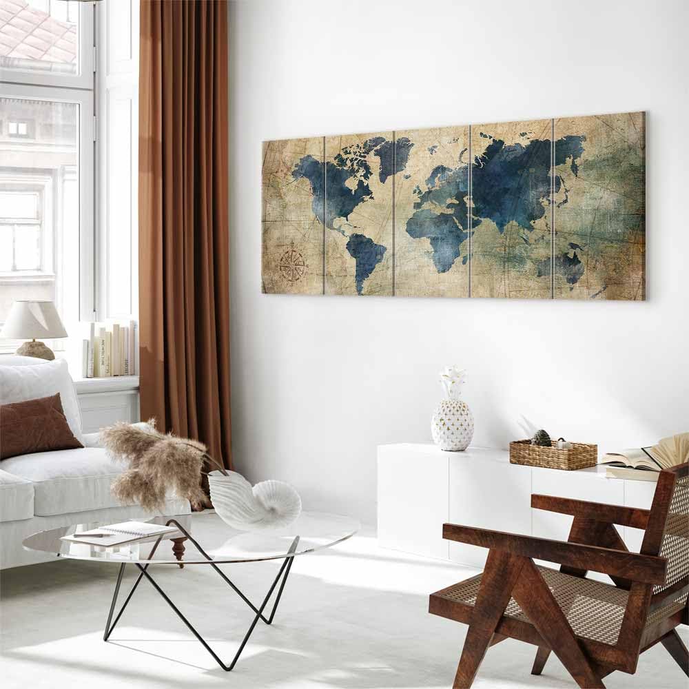 murando - Quadro Acustico Mappamondo 5 pezzi schiuma acustica Quadri Moderni Grandi - Camera da Letto Matrimoniale - Stampa su Tela - Pannelli Fonoassorbenti Decorativi - Fonoassorbente