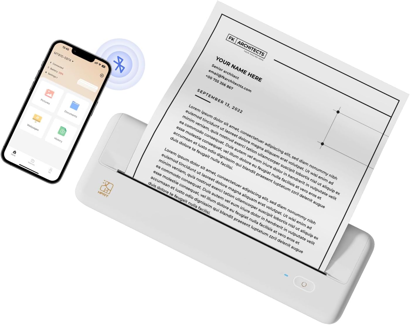 Wireless Portable Printer - Bluetooth Thermal Printer for Travel, Mobile Office, School, Home Compatible with iOS Android