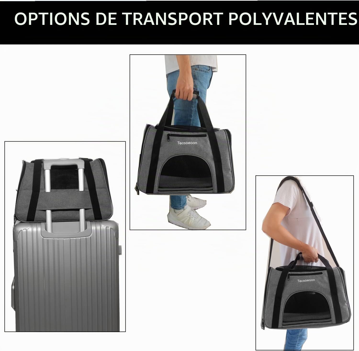 Sac de transport souple pour petits chiens, chats, chatons, chiens, chiots - Respirant - Approuvé par les compagnies aériennes pour le voyage - 5 fenêtres en maille (taille M, gris)