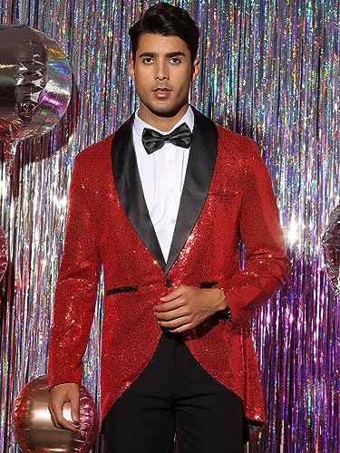 Lars Amadeus Sequin Tailcoat for Men's Shawl Lapel Shiny Sparkly Party Disco Wedding Tuxedo2