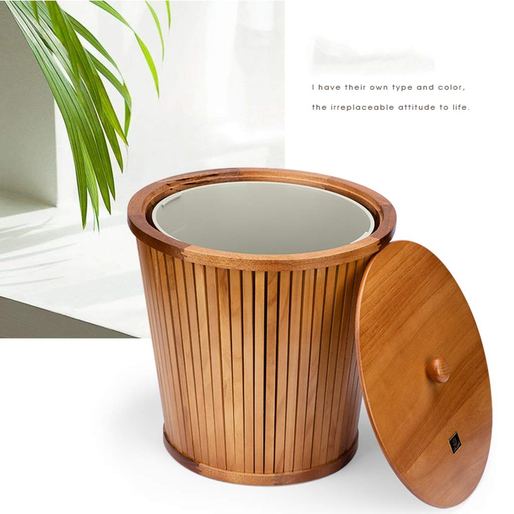 UPJAKS Cubo de Basura 12L Papelera de Madera con Tapa Grande Dormitorio del hogar de Estar Oficina Cocina Comedor Bote de Basura Cesta de Papel Bote de Basura Baño (Color : A)