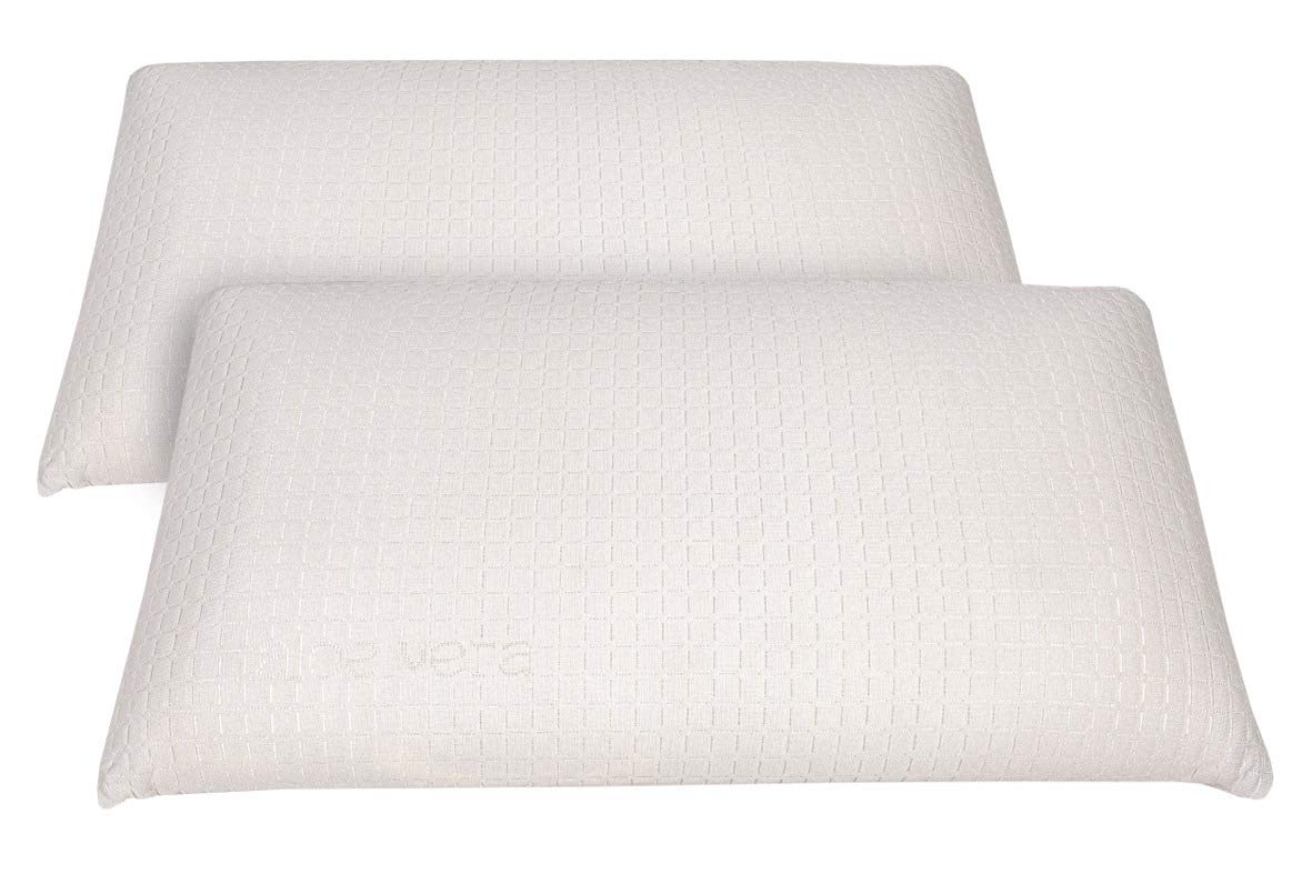 Oreiller en Mousse à mémoire de Forme, Modèle Aloe Vera, Enveloppe Coton, 150 x 34 x 12 cm - Toutes Dimensions, Blanc et Beige