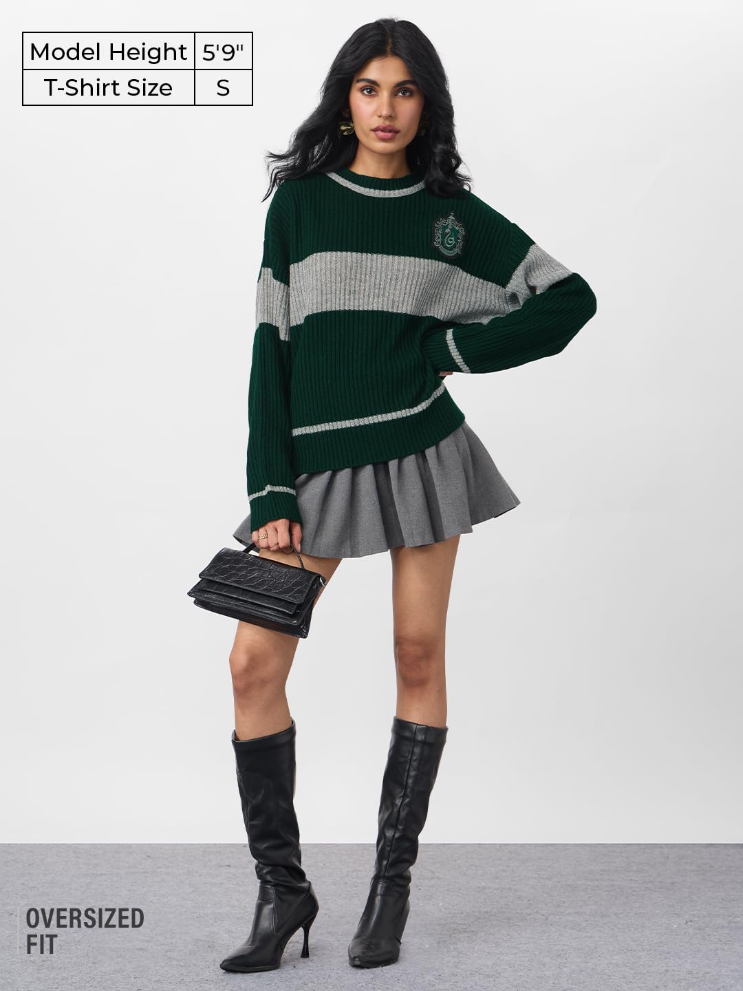 The Souled Store Harry Potter Serpent Circle luźny sweter z długim rękawem z okrągłym dekoltem akrylowy sweter dla kobiet i dziewcząt, oversize, graficzny nadruk