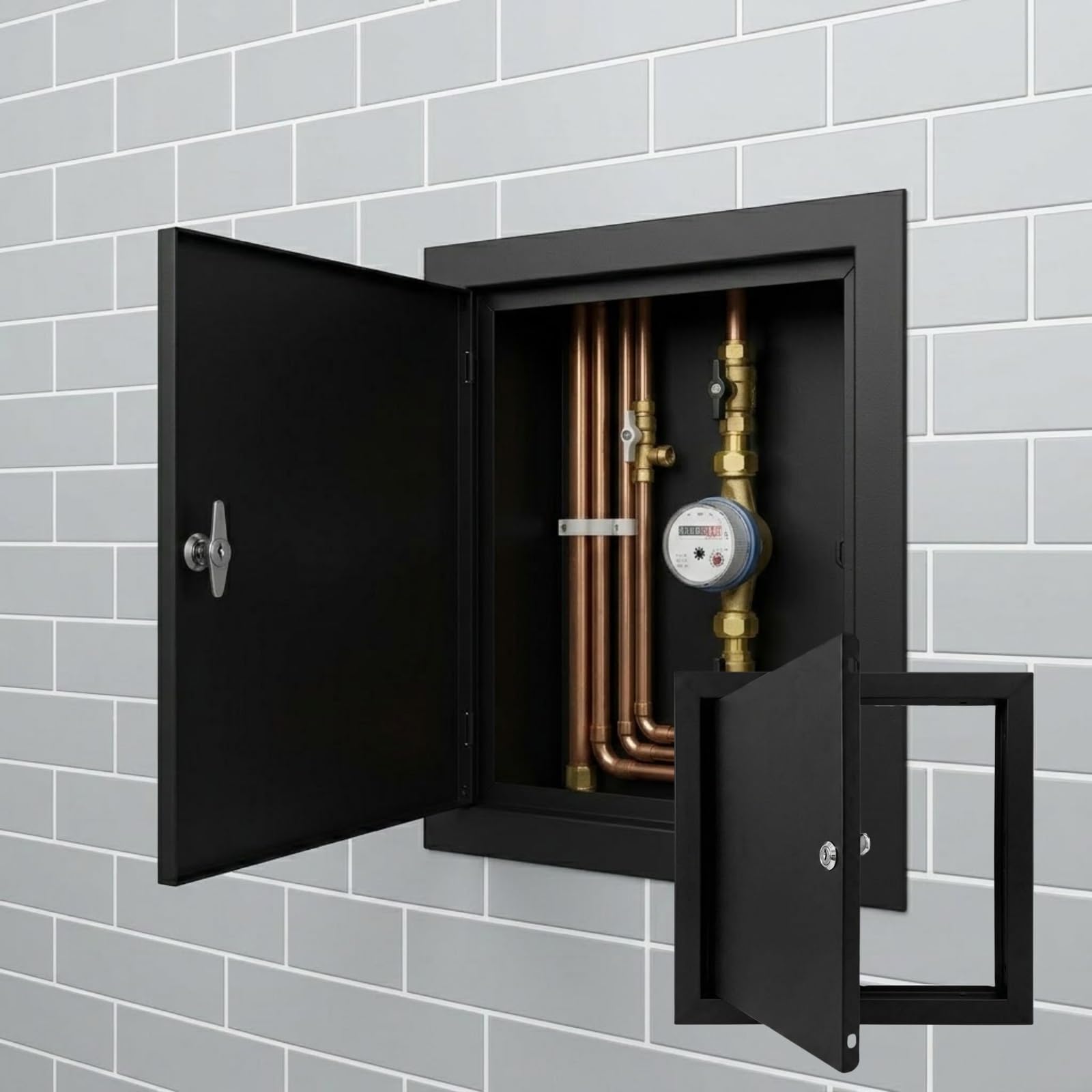 Locking Access Panel 300x300mm Aluminium Inspection Hatch, Flush Fit Access Door for Wall & Ceiling, Concealed Hinges for Plumbing & Electrical Service Point(Black,75x50cm)