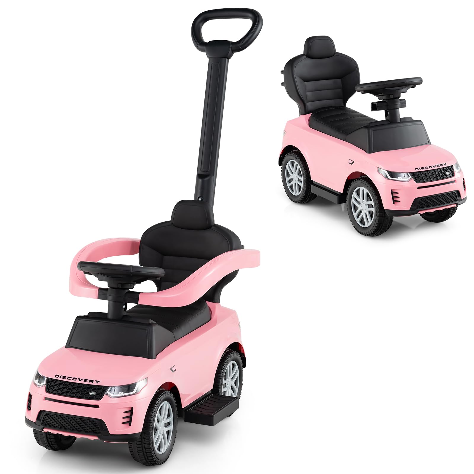 HONEY JOY Ride On Push Car for Toddlers, Licensed Land Rover Ride On Sliding Car w/Handle &amp; Handrails, Music &amp; Lights, Under Seat Storage, No Batteries, Kids Ride On Toys for Boys and Girls (Pink)