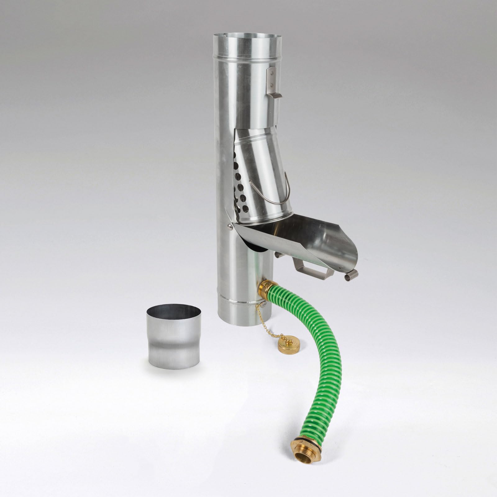 Regensammlersammler Zink mit Korb DN 100 inkl. Adapter Regenwasserfilter Laubabscheider für Blechfallrohre mit Ø 100 mm. Verhindert das Zusetzen und Verstopfen von Fallrohren durch Grobschmutzsieb