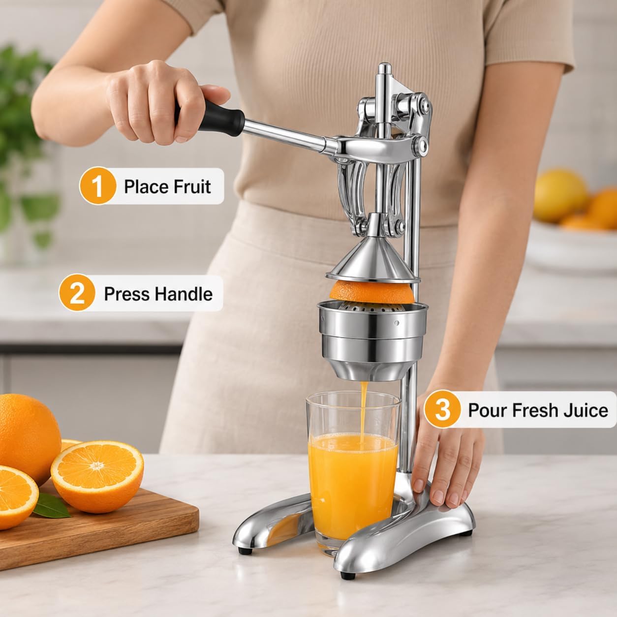 Presse-agrumes manuel en acier inoxydable avec levier de 28 cm
