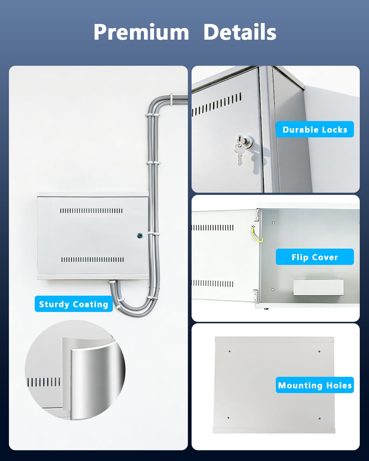 Caja de cierre resistente con cerradura para cableado de seguridad, carcasa de acero universal para DVR/NVR, cable CCTV y proyectos eléctricos, montaje en interiores y exteriores, gabinete de metal a
