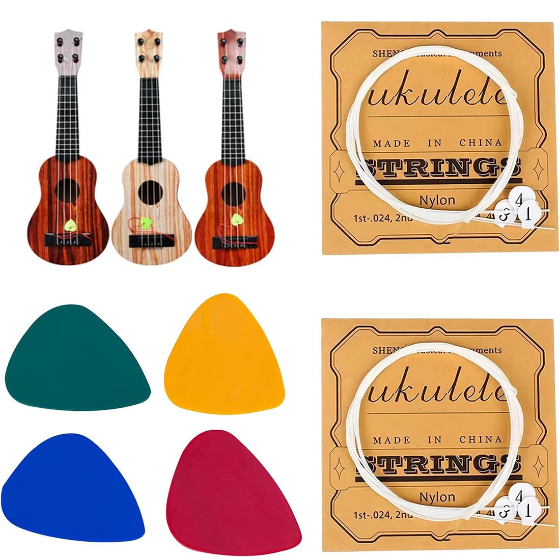 WeddHuis Corde per Ukulele in Nylon 4 Plettri Ukulele, Set di Corde per Ukulele Corde acustiche Accessori per Ukulele Corde in Nylon per Ukulele con Plettri