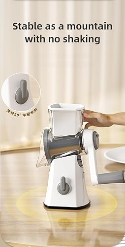 Miniatura 6 de Rallador rotativo de queso con asa, trituradora de verduras, cuchillas de acero inoxidable reemplazables con base de succión más fuerte, caja de