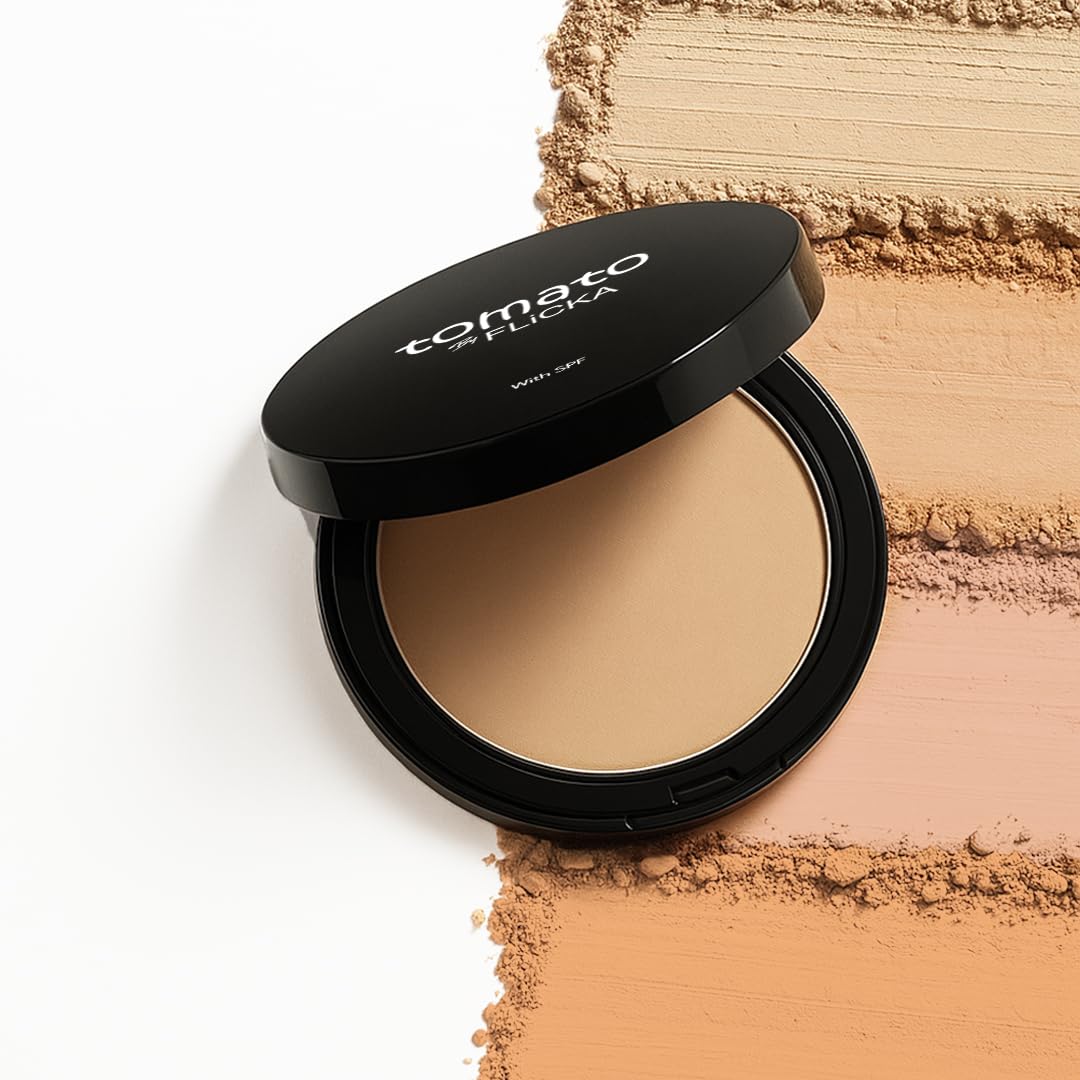 Tomato Compact Powder For Oil-Free, Matte Finish, Lightweight, Lasts up-to 8hrs | Enriched with SPF, Suitable For All Skin Types| 03 Caramel, 9g