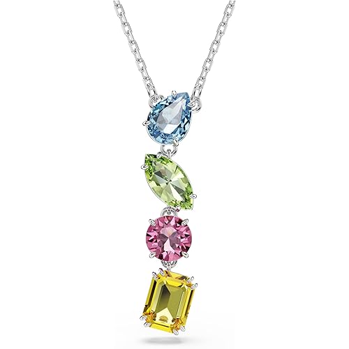 Swarovski Gema Y Pendant, Mixed Cuts, Multicolored, Rhodium Finished
