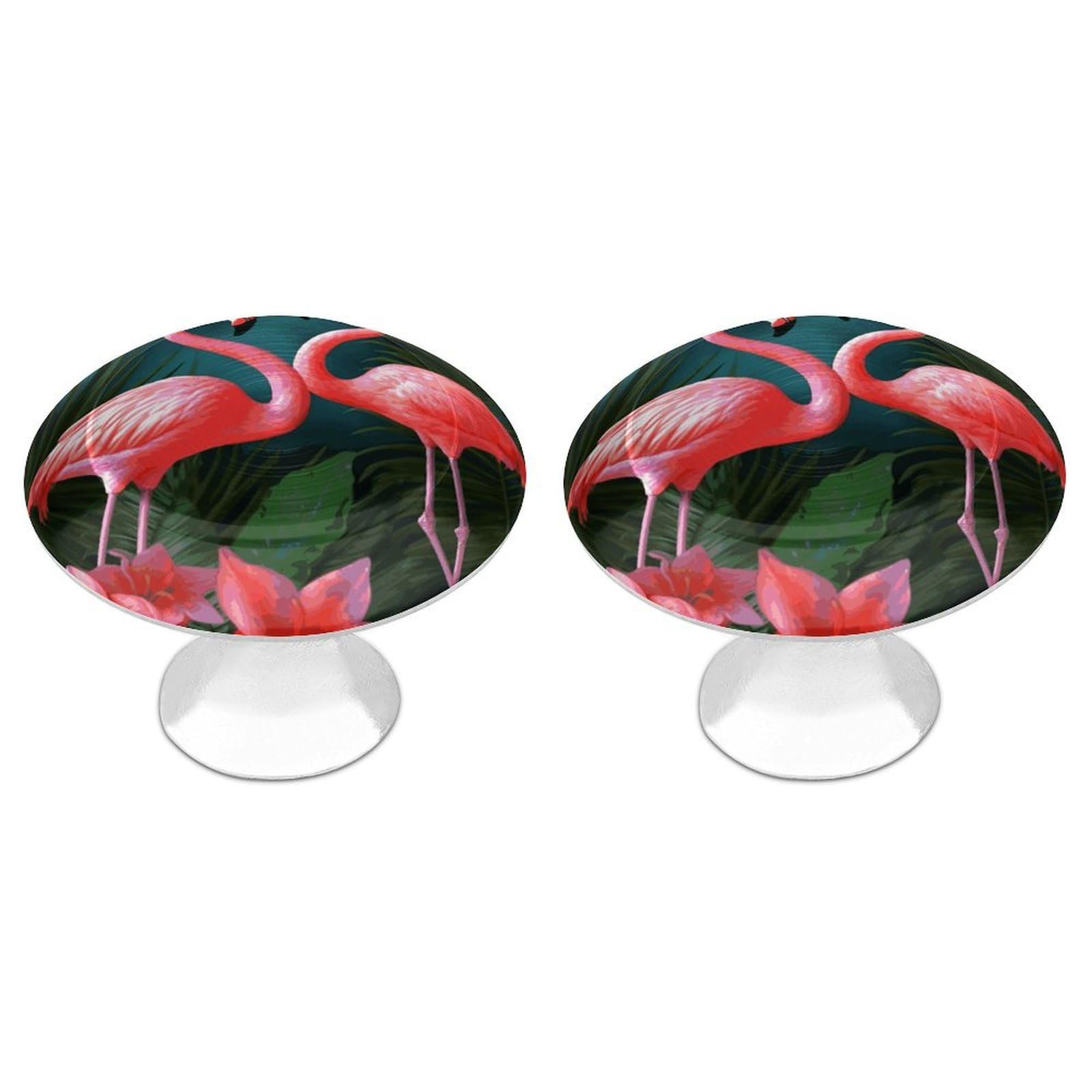 FekiLoot Flamingo Flowers Cabinet Knob Kitchen Drawer Knob Stainless Steel Round Drawer Pulls Modern Cabinet Hardware Vintage Dresser Drawer for Kitchen Bathroom Closet Dresser Cabinets