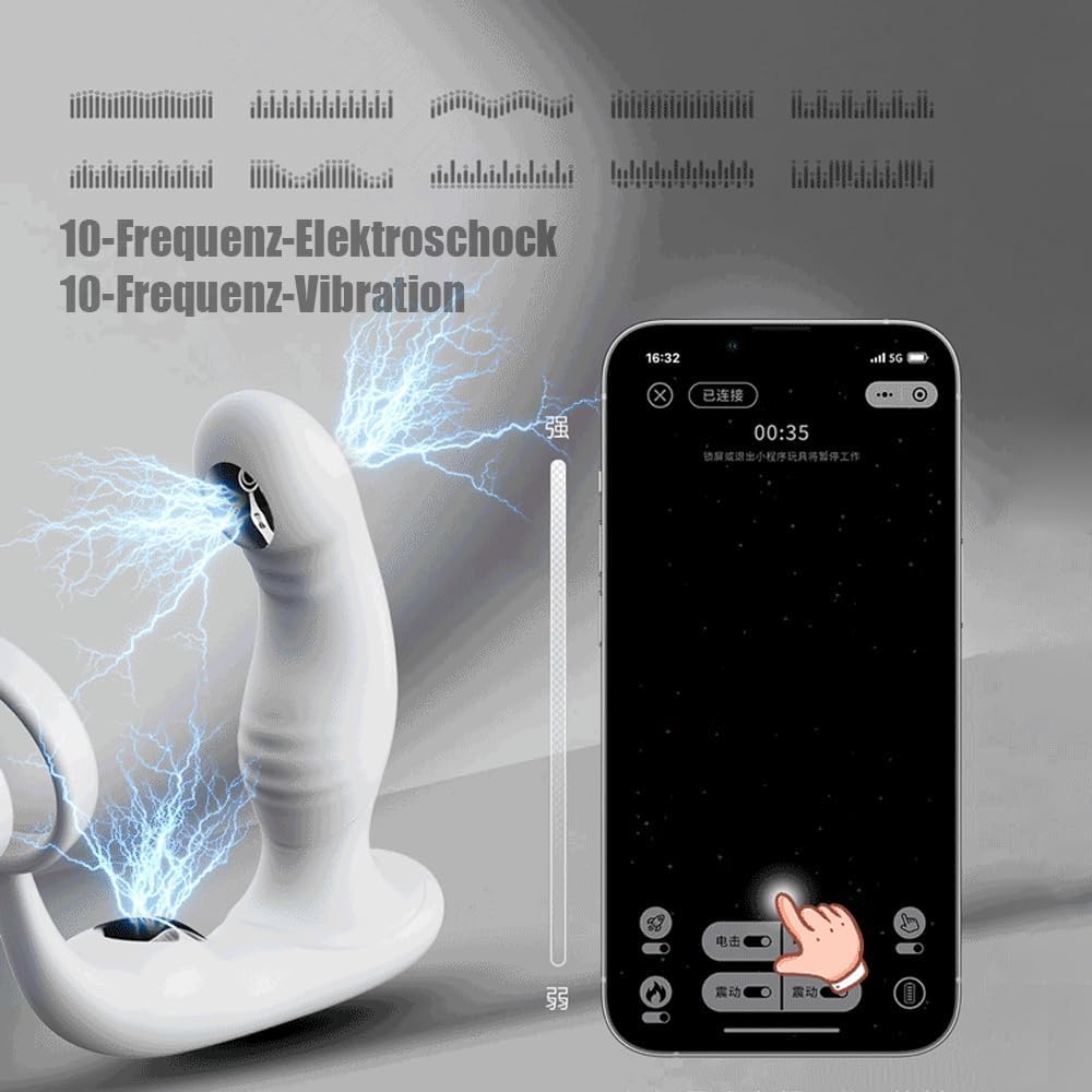 Prostata Stimulation für Männer mit Doppelter Penisring, Paare Elektroschocker Sex Toys mit 10 Elektroschock-Modi & 10 Vibrationsmodi & Heizung, Analvibratoren APP-Fernbedienung