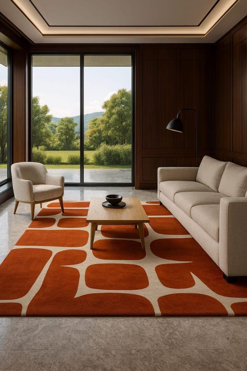 Moderner Abstrakter Teppich mit organischem Terrakotta-Blockmuster, 150x240cm, weicher, kurzfloriger, waschbarer und Rutschfester Teppich aus Kunstkaschmir für Wohn- und Schlafzimmer