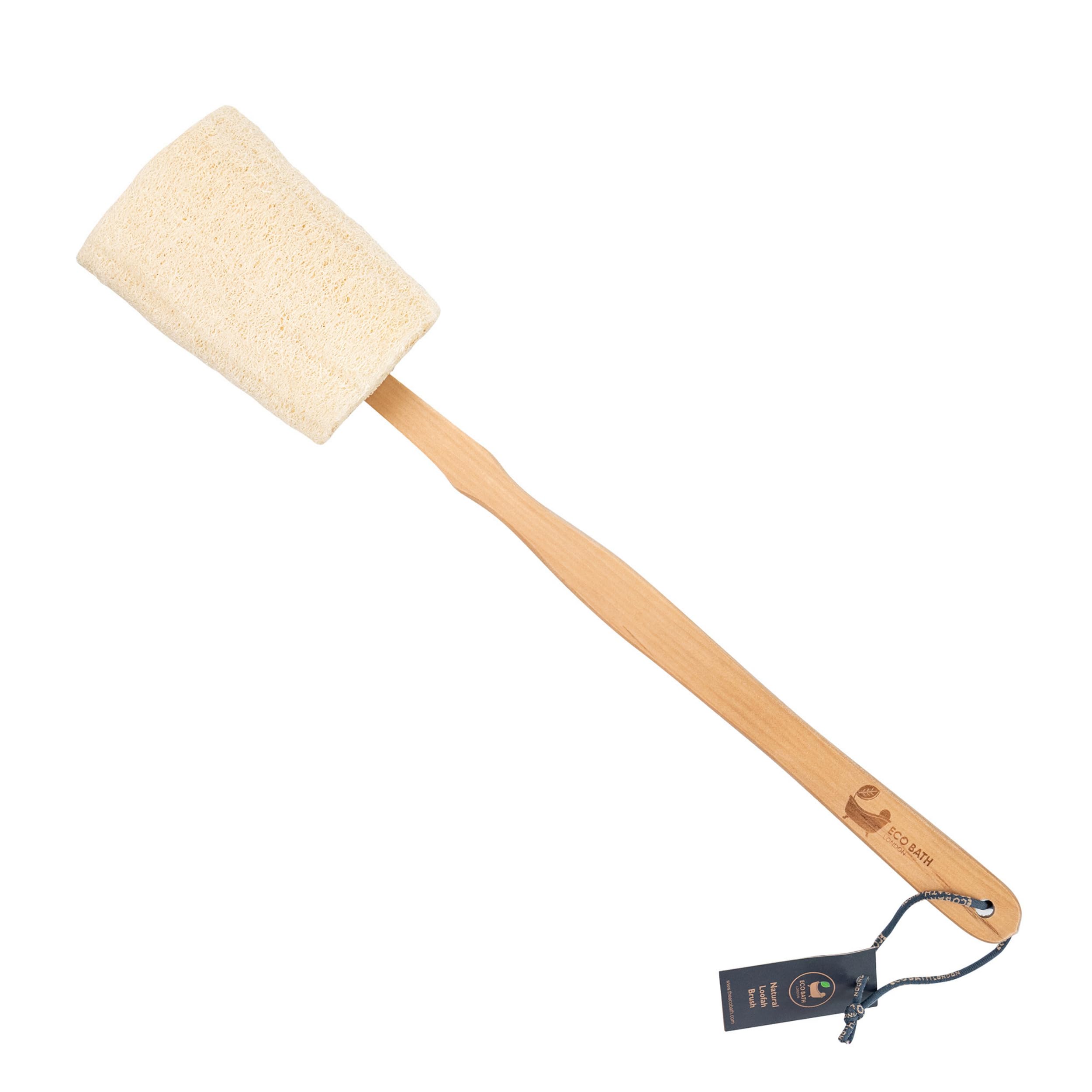 Eco Bath London Natural Loofah Brush - Premium Loofah Body Brush with Handle, Exfoliating Shower Scrubber for Back