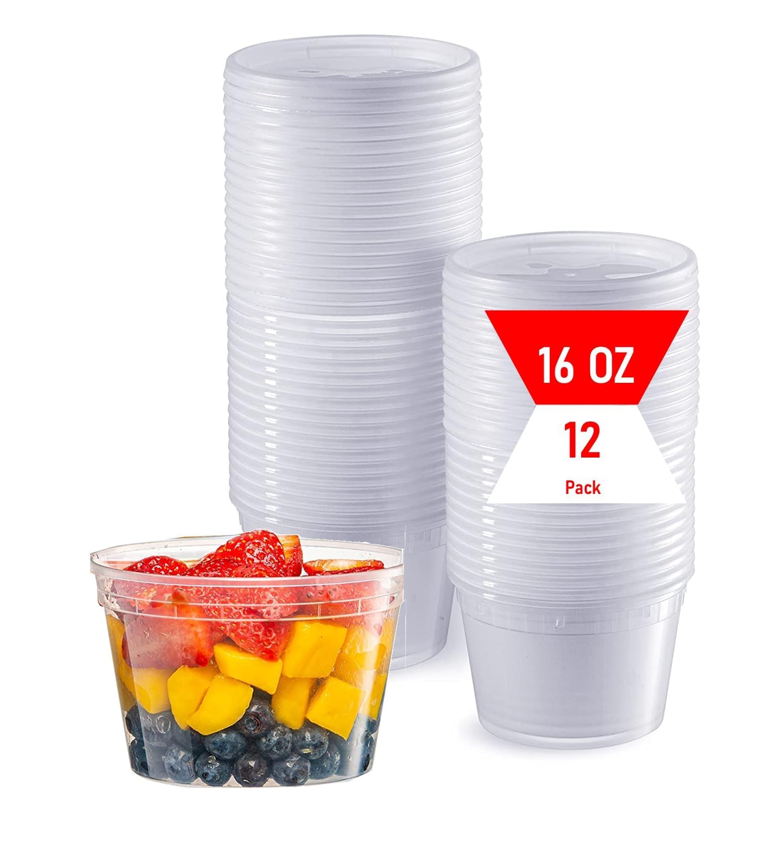 Mr Miracle - Recipientes de plástico multiusos de 16 onzas con tapas a juego. Sellable. Sin fugas. Paquete de 12. Apto para microondas, congelador y lavavajillas