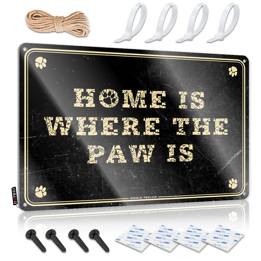 STWNVOITV Man Cave Signs And Decor Home Is Where The Paw Is Tin Sign Things For Boys Room Metal Signs For Bar(30X40CM)