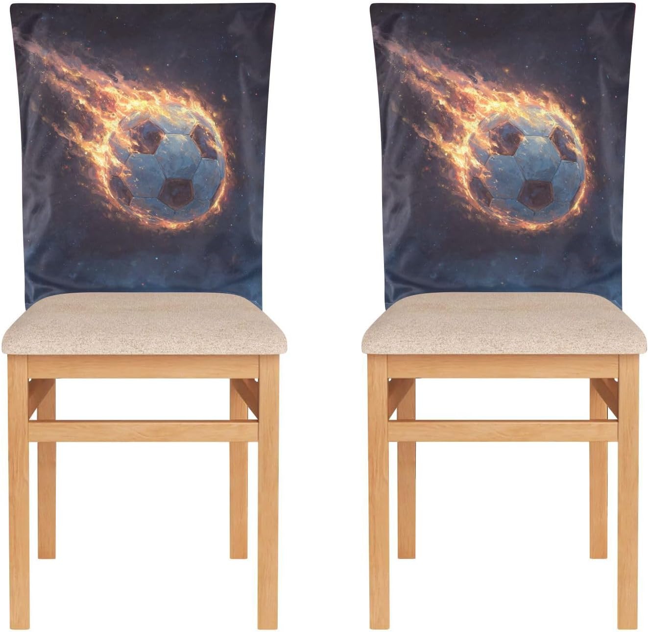 ALAZA Soccer Ball in Galaxy Chair Back Cover Set of 6, Washable Reusable Removable Chair Slipcovers Decorative Chair Cover for Home Kitchen Wedding Party