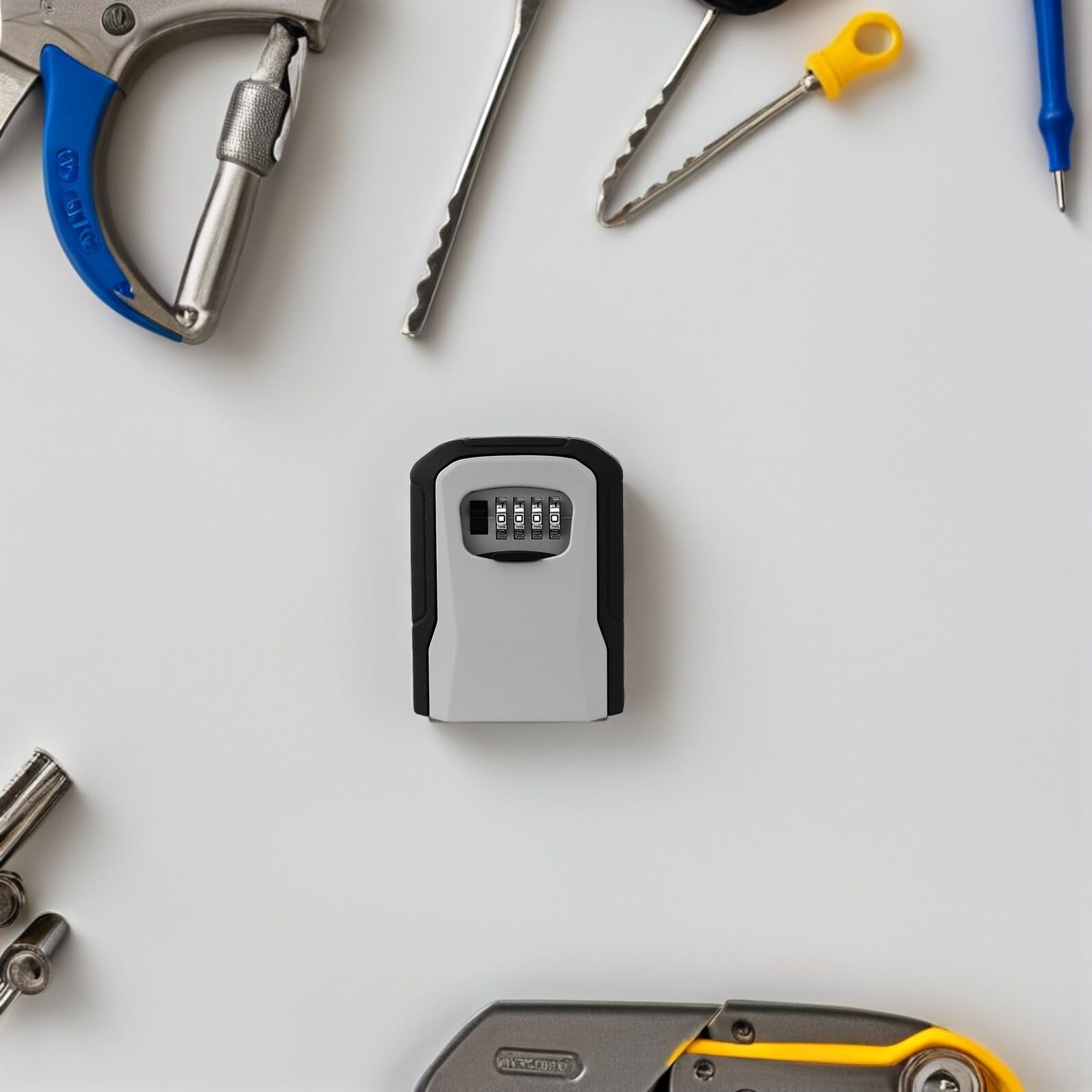 POPETPOP Cassetta Portachiavi da Parete con Combinazione, Alluminio | 4 Codice Digitale, Ganci Interni per Chiavi, Installazione Semplice, Grigio per Case in Affitto e Scuole