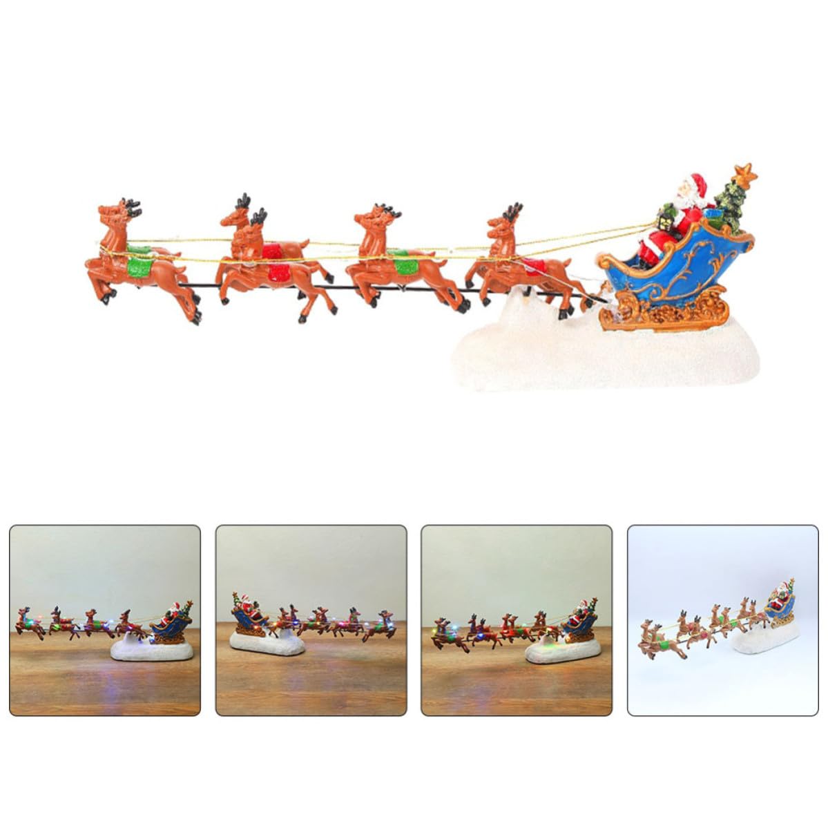 Decorazione Natalizia Luminosa in Resina Cervo Musicale e Slitta, Ornamento Natalizio Luce LED per Festa di Natale, Design Classico e Lavorazione Delicata