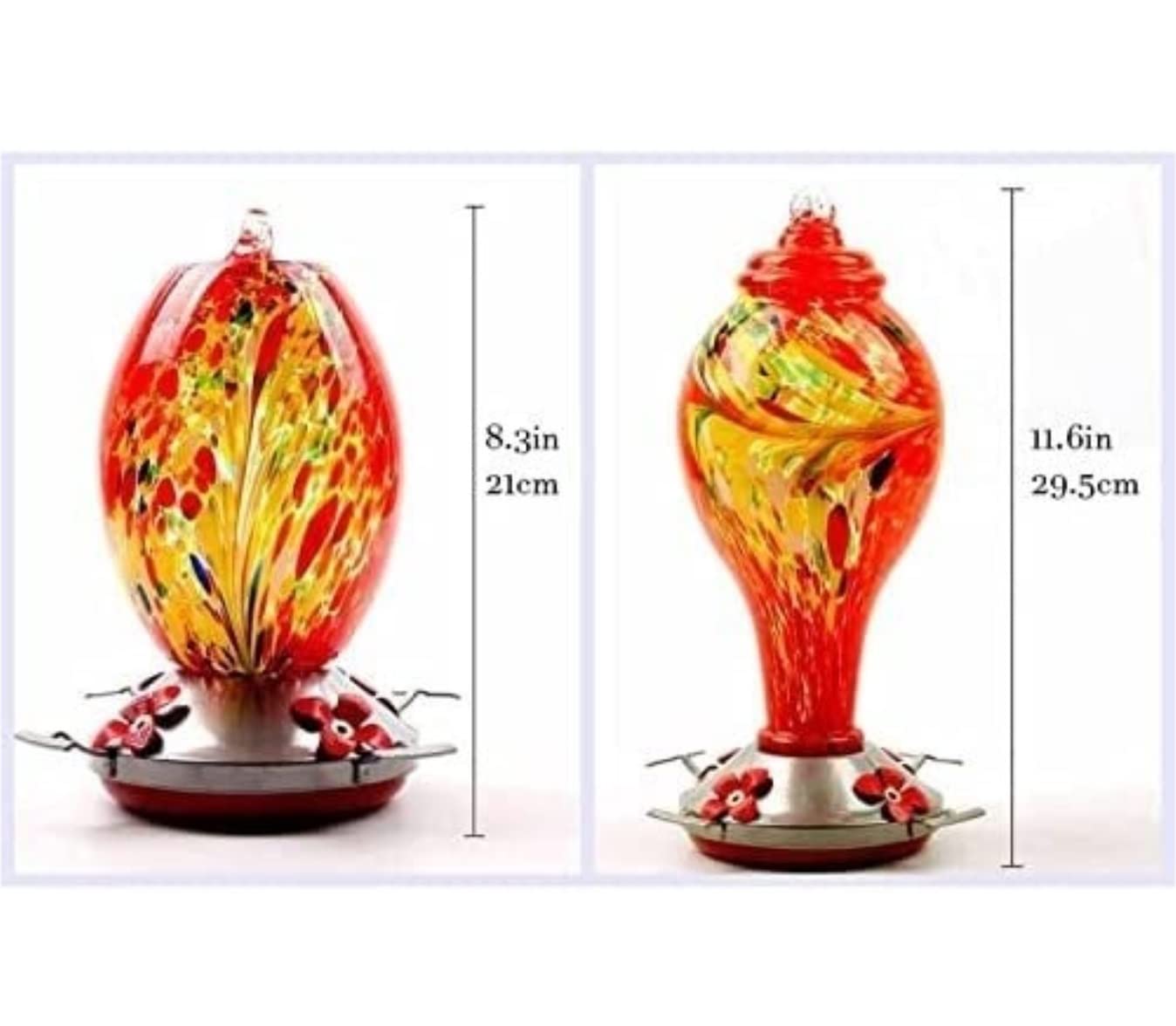 Karmnik dla Dzikich Ptaków Bird Feeder Szklane Karmniki Dla Ptaków Na Zewnątrz Wiszące Ręcznie Dmuchane Szkło Nadaje Się Do Ogrodu Wróbli(Rot,29.5 * 13cm)