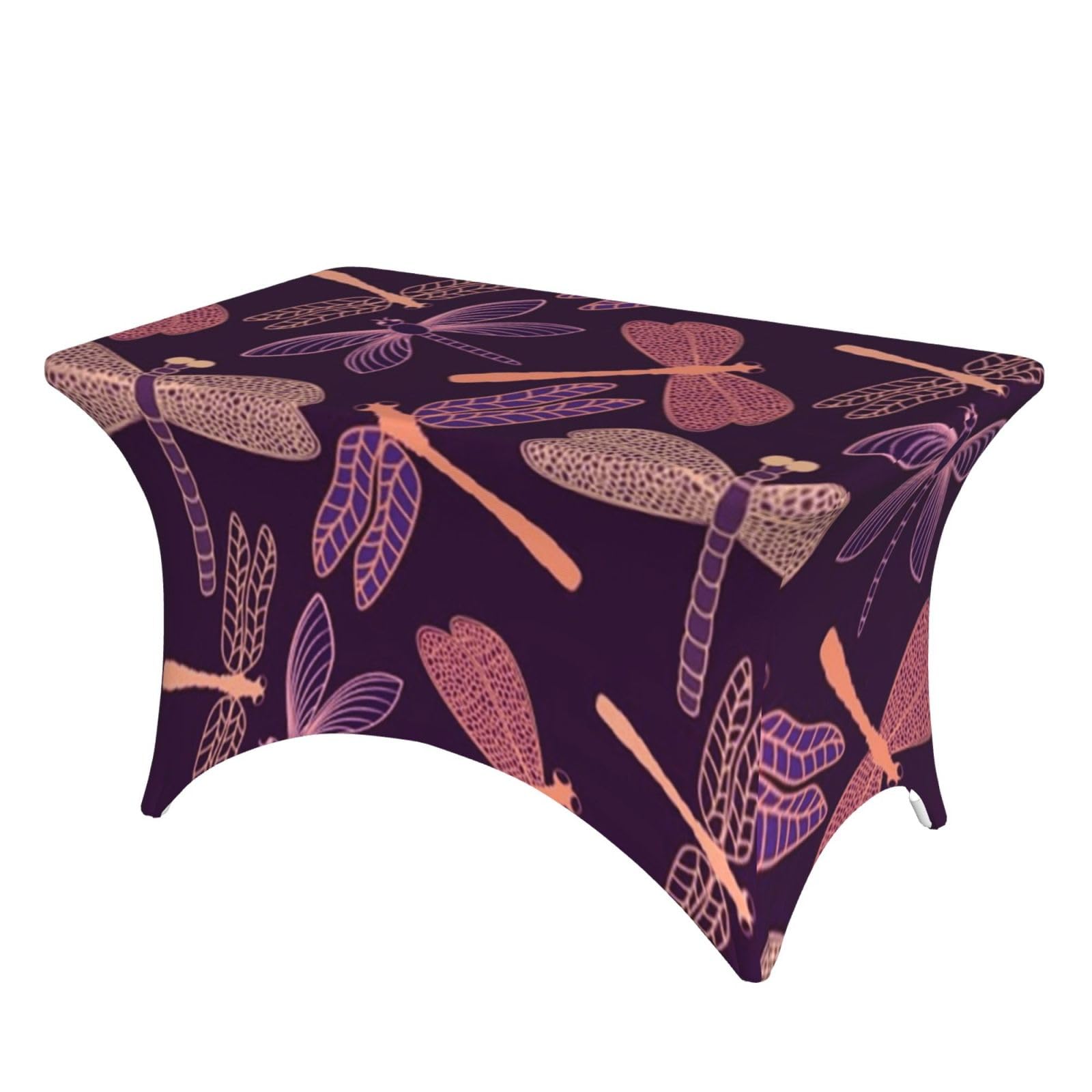 Dcehgew Purple Dragonfly 4Ft Spandex Rectangular Table Cloth, Printed Fitted Elastic Tablecloths Washable Table Cover For Event, Wedding, Banquet & Party