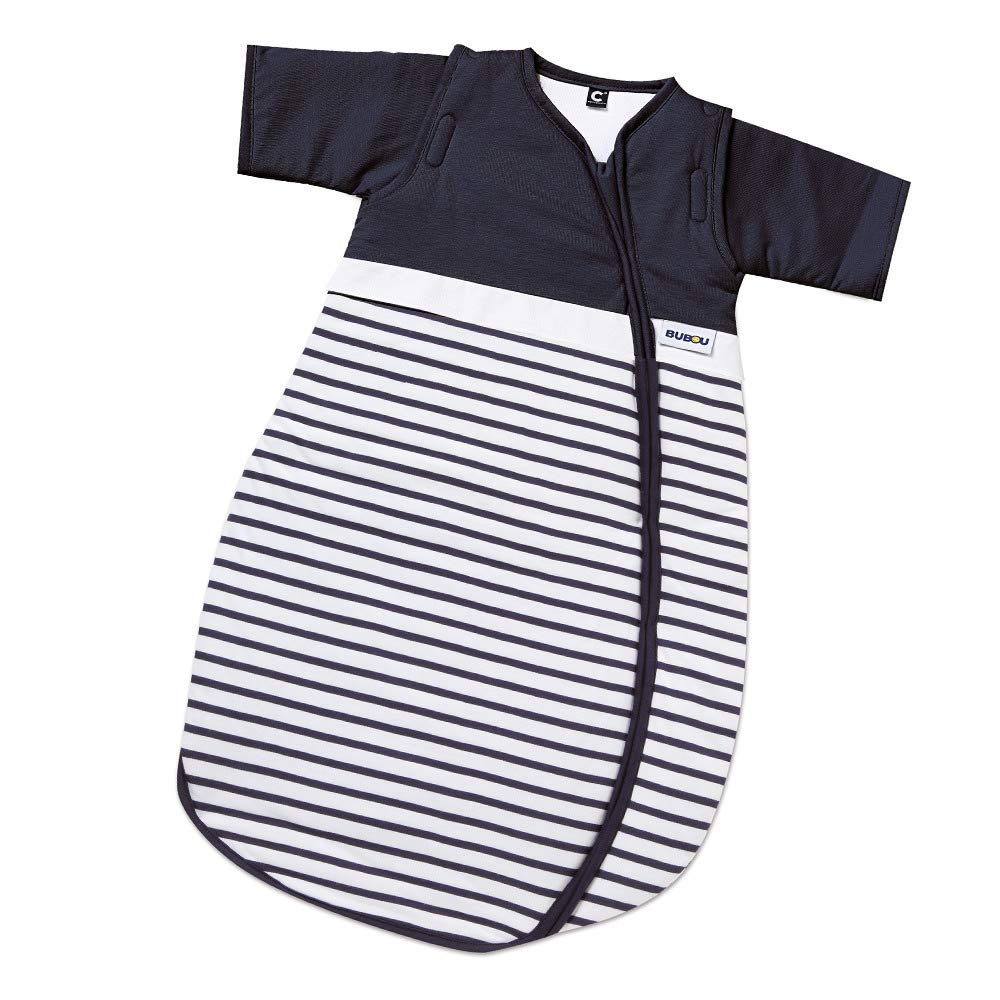 Gesslein Baby Schlafsack Bubou, Ganzjahres-Schlafsack mit Temperaturregulierung (optimale Passform, langer Reißverschluss,70), marine- weiß gestreift Baby