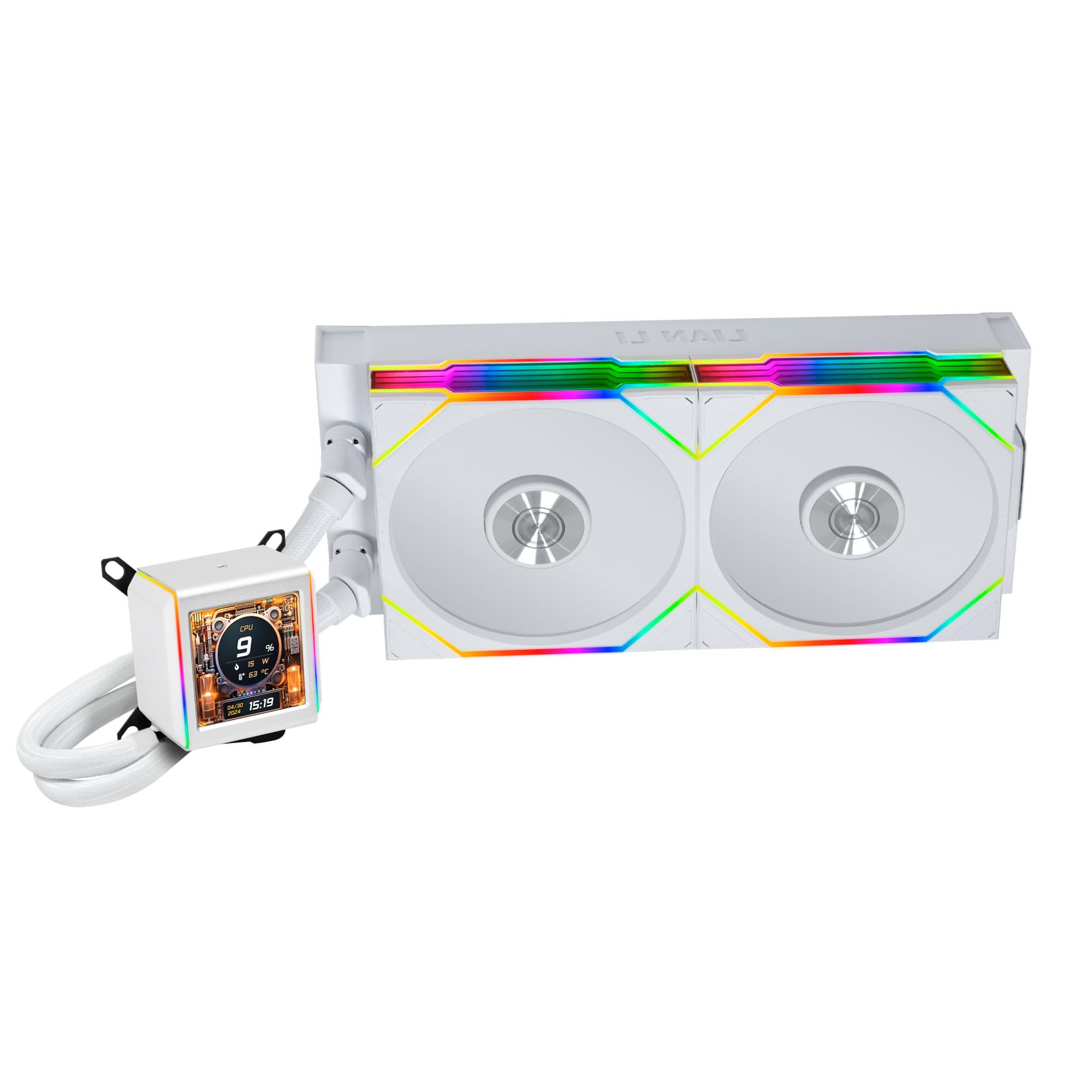 Lian Li Galahad II LCD 280 TL Wireless AiO chłodzenie wodne, biały – chłodnica procesora z grzejnikiem 280 mm, wyświetlaczem LCD i wentylatorami TL Wireless ARGB
