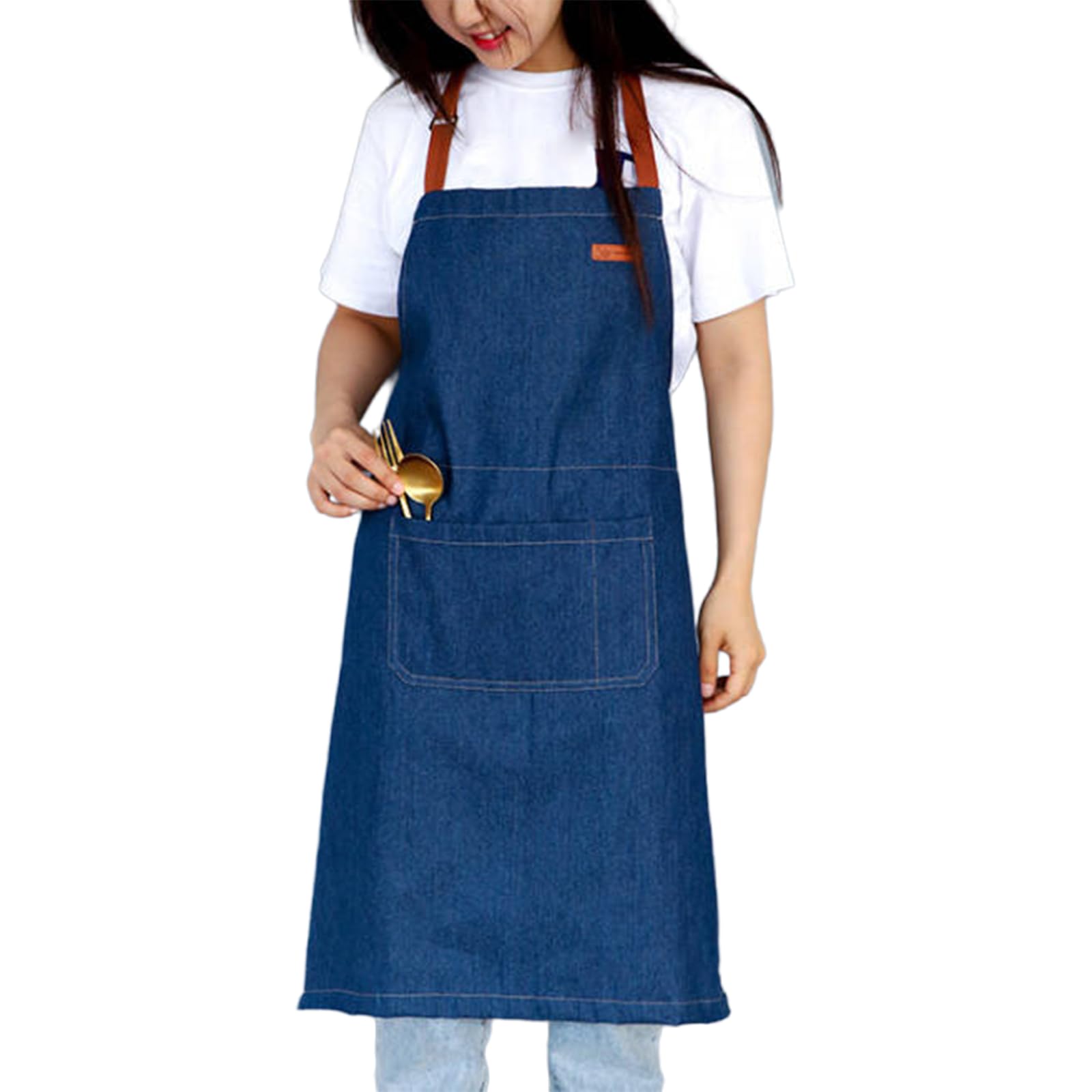 Tabliers, Tablier de chef en jean avec poches for cuisines, tabliers coiffeur for femmes et hommes, tablier réglable bleu B