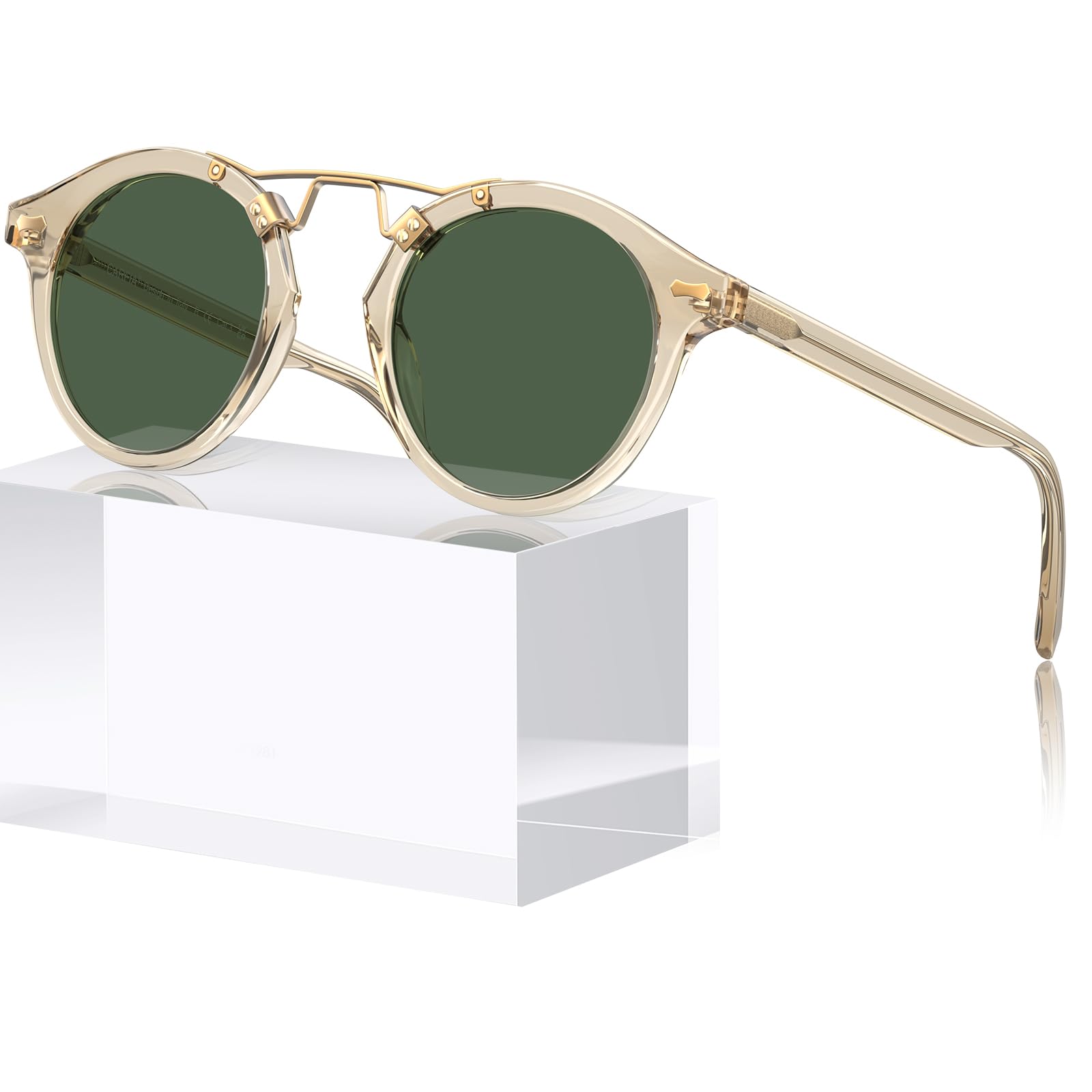 Carfia Small Face Acetate Polarized Sunglasses for Women UV Protection, Retro Trendy Eyewear Metal Bridge Brow Ladies Sunnies