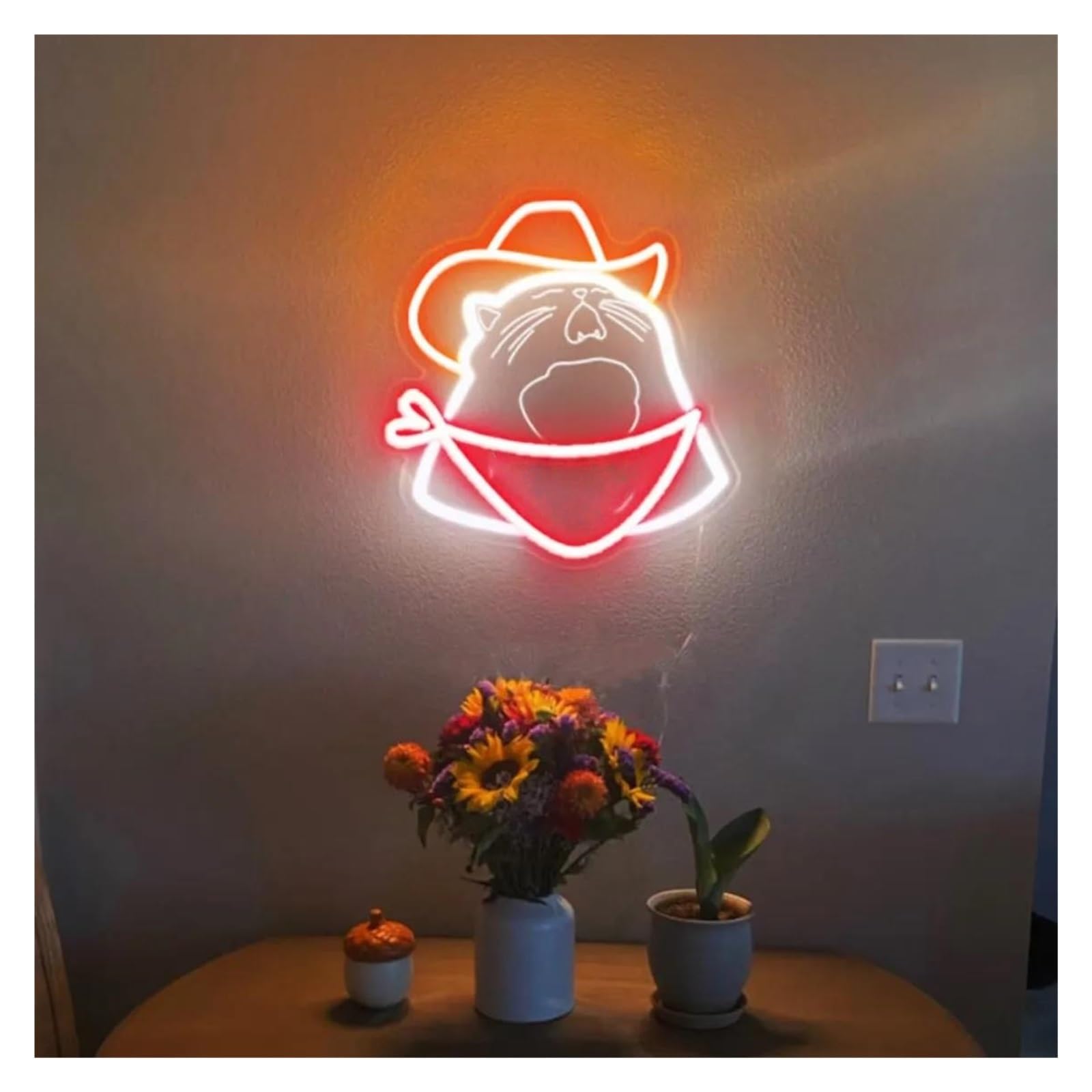 Wiszące neony artystyczne Kowboj Kot Neon Znak Neon Światło Kot Do Apartamentu Pokój Dekoracja Ścienna Zabawny Kot Światło Znak 38cm(B)