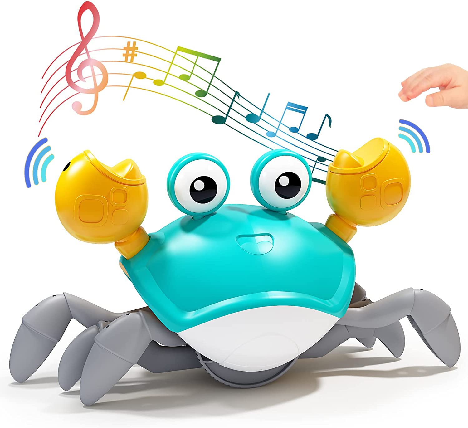 AM ANNA Electric Sensing Crawling Crab,Interactive Walking Dancing Toy with Music Sounds & Lights,Automatically Avoid Obstacles,Birthday Gift for Kids Baby Boys Girls 1 2 3 years (Green crab)