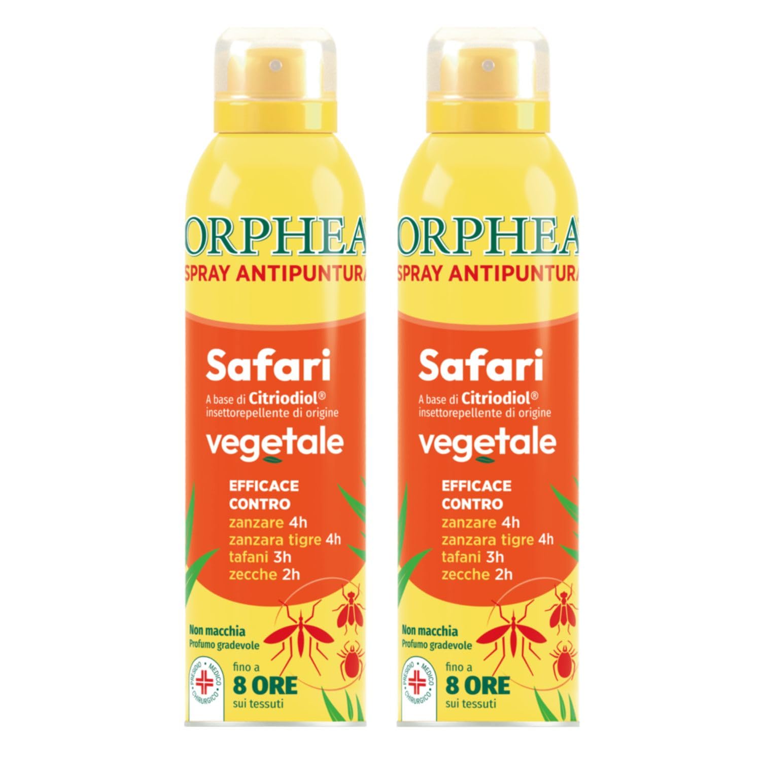Orphea, Spray Antipuntura, Safari Formula, Protegge dalle Punture di Zanzare, Tafani ed Altri Insetti, Ingredienti di Origine Vegetale, Efficacia Fino a 8 Ore, Confezione da 2x100ml