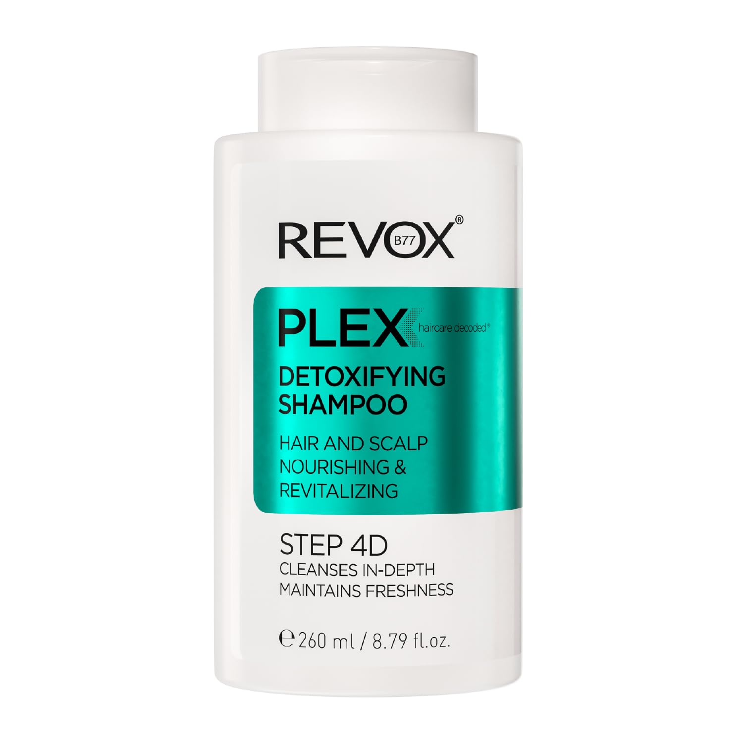 REVOX B77 - Plex Detoxifying Shampoo Step 4D, 260 ml, Detox Shampoo with Charcoal, Strengthens and Purifies Hair, Removes Dirt, Grease and Styling Products, Nourishes and Revitalizes Locks