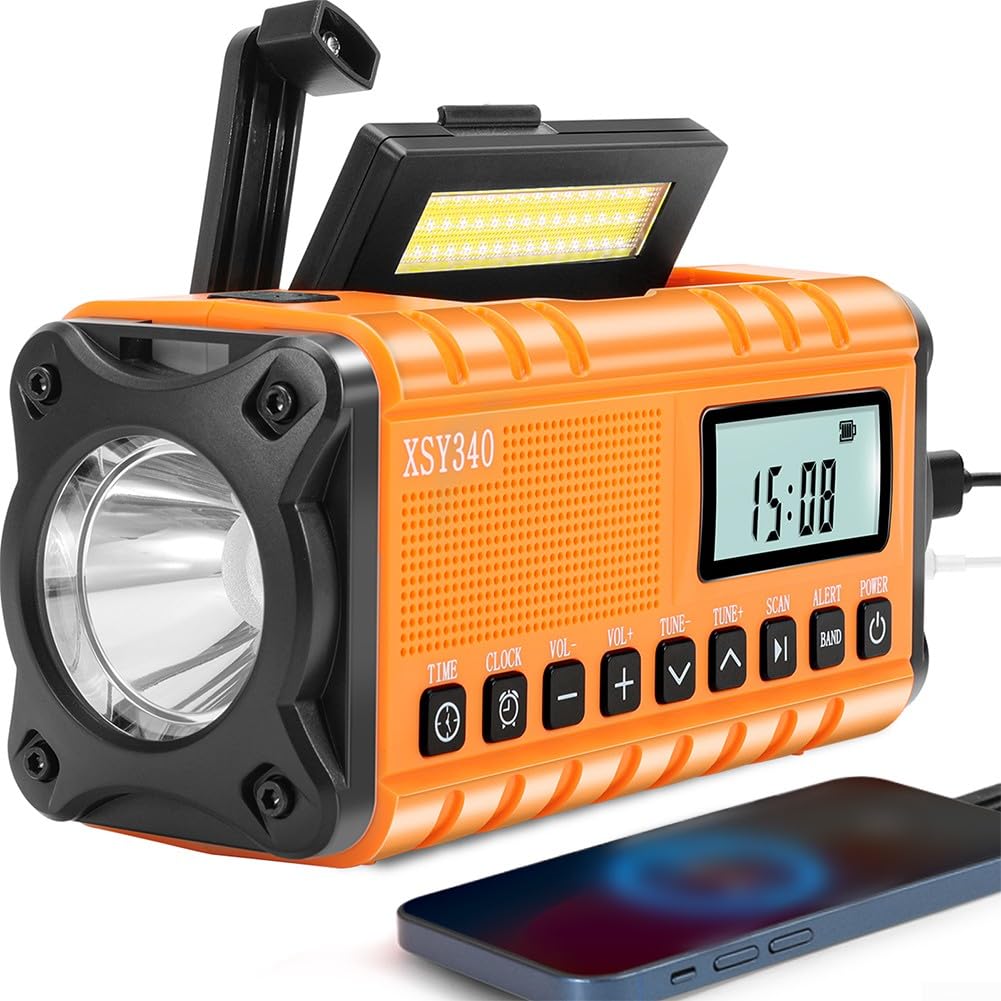 Radio Meteorológica Portátil FM/AM Con Energía Solar Y De Manivela, Batería Externa De 10000 MAh, Linterna LED, Lámpara De Lectura Y Carga USB-C Para Emergencias Al Aire Libre(Army Green)