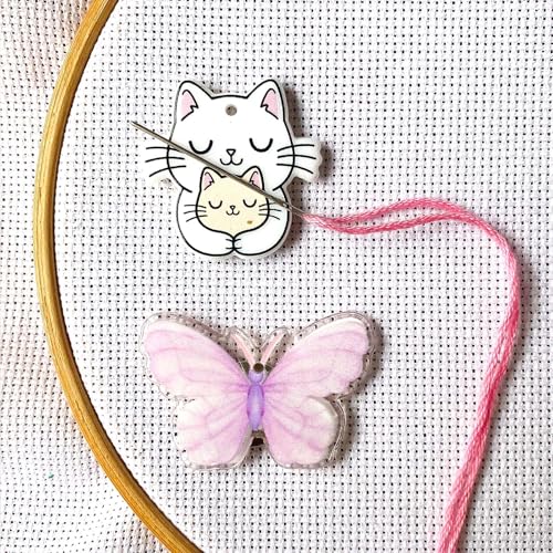 DPXWCCH Cat Butterfly Needle Minders, 2 Pieces Magnetic Needle Keepers for Cross Stitch Embroidery Sewing Needlework Art Accessories
