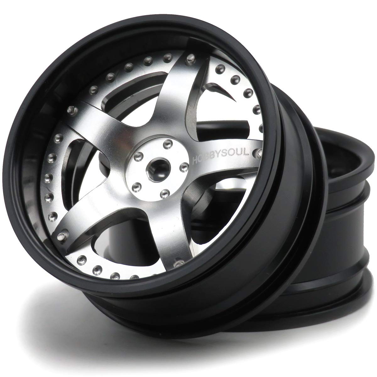 hobbysoul 2pcs RC 1/10 Aluminum Alloy Wheel Rims Hex 12mm Adjustable Offset Black & Silver Color Fit 1:10 RC On Road Drift Touring Car Tires