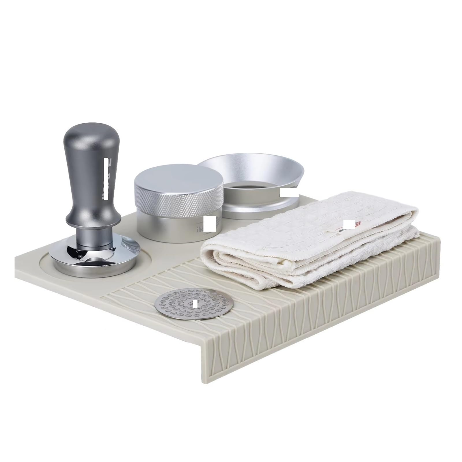 6 EN 1, Kit De Accesorios Con Café, Distribuidor, Tapete Silicona para Café(Silver 58MM)