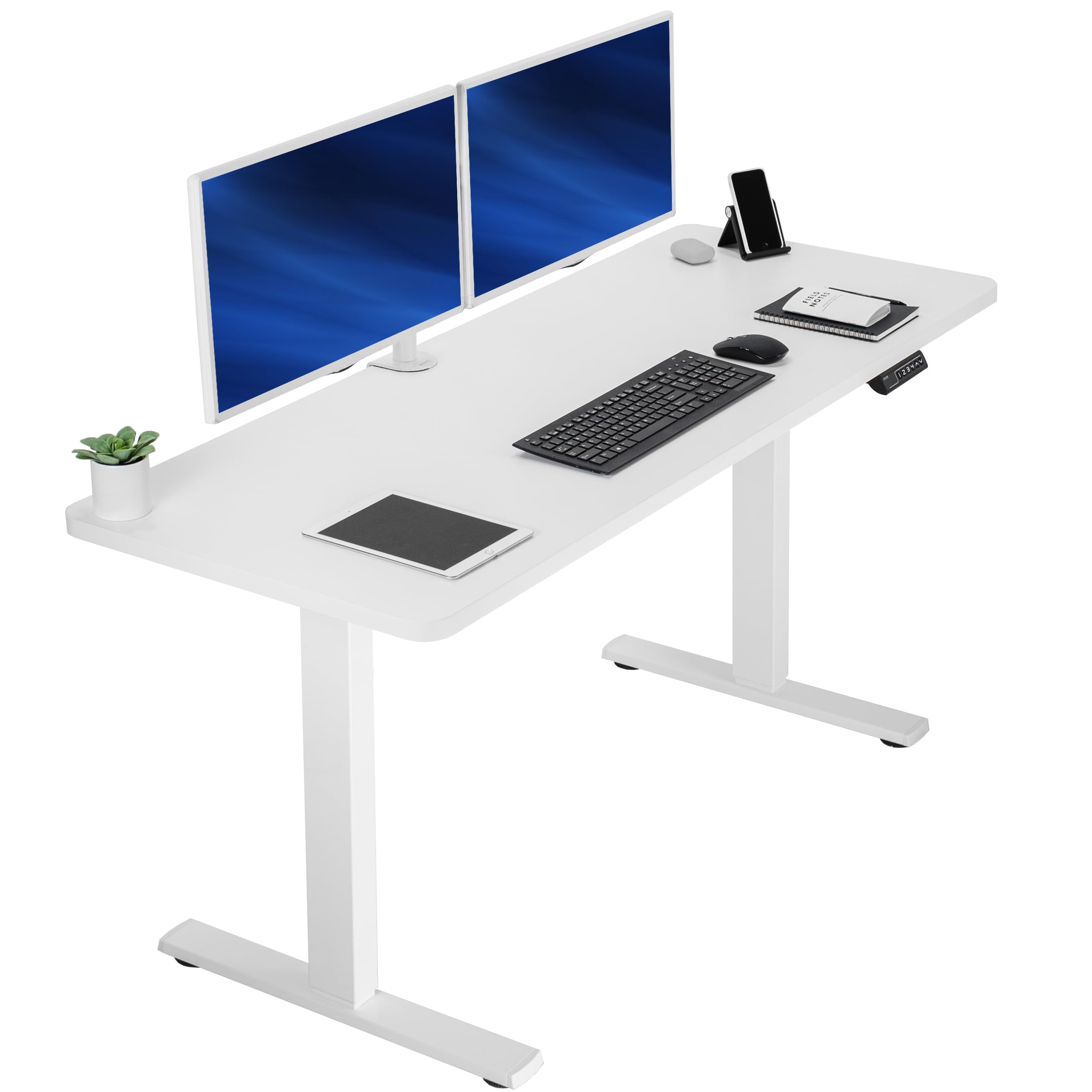Electric 60 x 24 in Standing Desk, Memory Height Adjustment, 1B Series, Holds 220 lbs, One-Piece White Top, White Frame, DESK-KIT-1W6W
