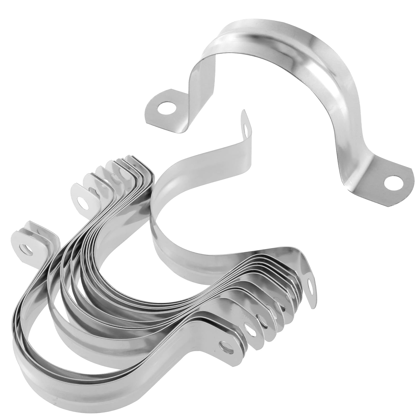 HAKZEON 200 PCS 2 Inches M50 Rigid Pipe Strap, Two Hole Stainless Steel U Bracket Tension Clips, Robust Tube Strap Clamps for Securing Pipe Cable Hose on Many Surfaces