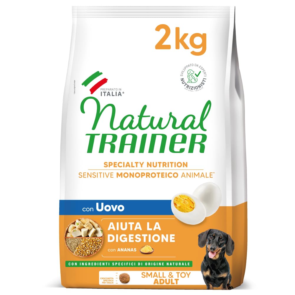 Natural Trainer Sensitive No Gluten Cibo per Cani Adulti Small&Toy con Uovo e Cereali Integrali - 2kg