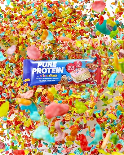 Image of Pure Protein Fruity PEBBLES Protein Bars - 20g Protein, 3g Sugar, 190 Calories (4 count) Low Sugar* High Protein Snack - Gluten Free - Perfect for a Healthy Snack.