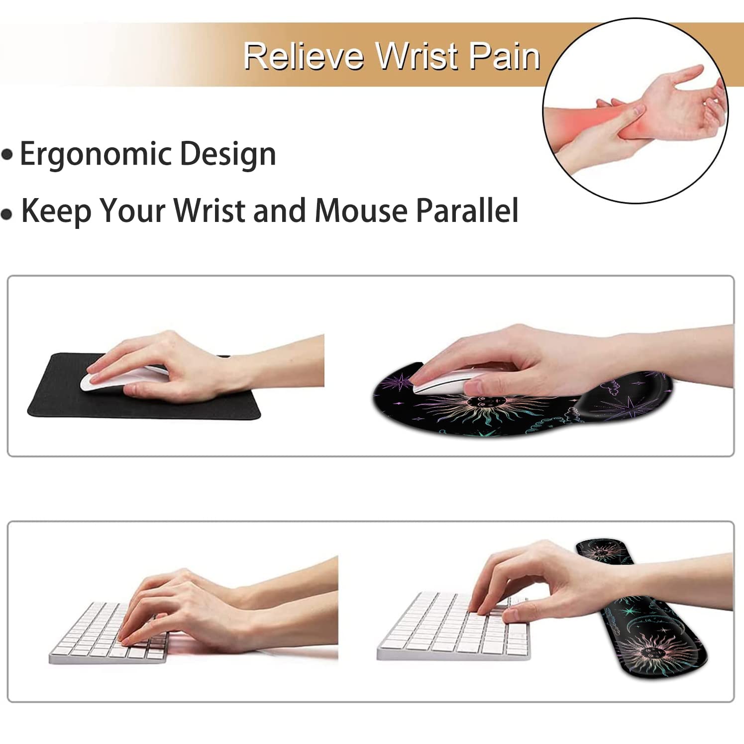 Tappetino per mouse ergonomico con supporto per il polso in gel e poggiapolsi in memory foam, per computer da gioco, ufficio, laptop, facile digitazione, tappetino per mouse wireless, simpatico motivo